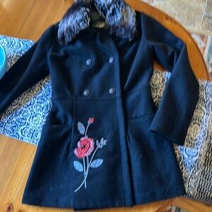 Wool poly embroidered coat.